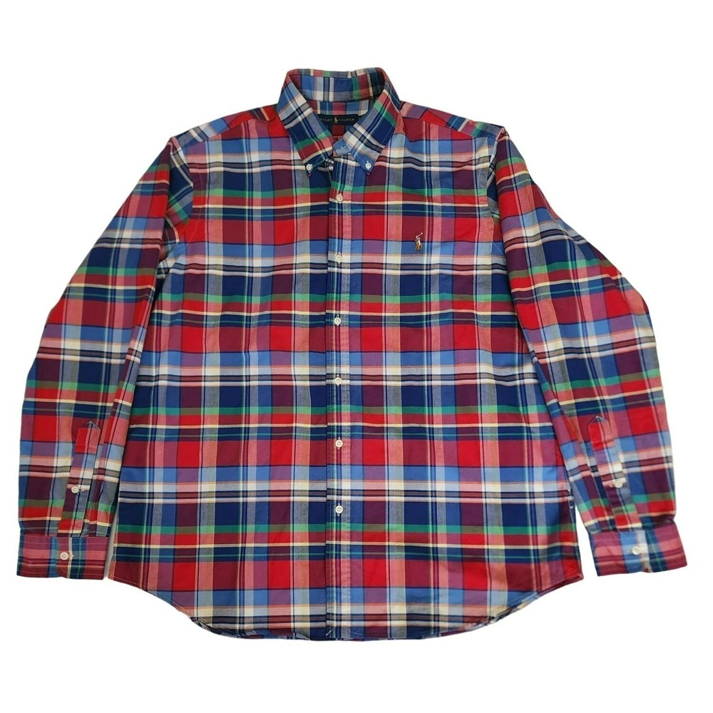 Ralph Lauren Men's Red/Multicolor Plaid Button-Up Long Sleeve Shirt Size XL/TG - Picture 3 of 16